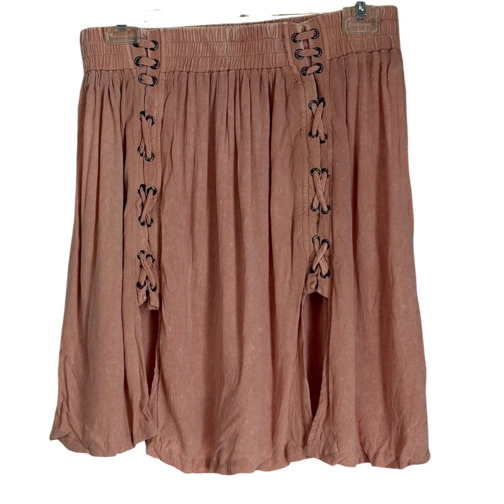 Vintage Havana Boho Lace Up Mini Skirt Womens Size S Pink Slit Gauze Festival - Picture 2 of 11